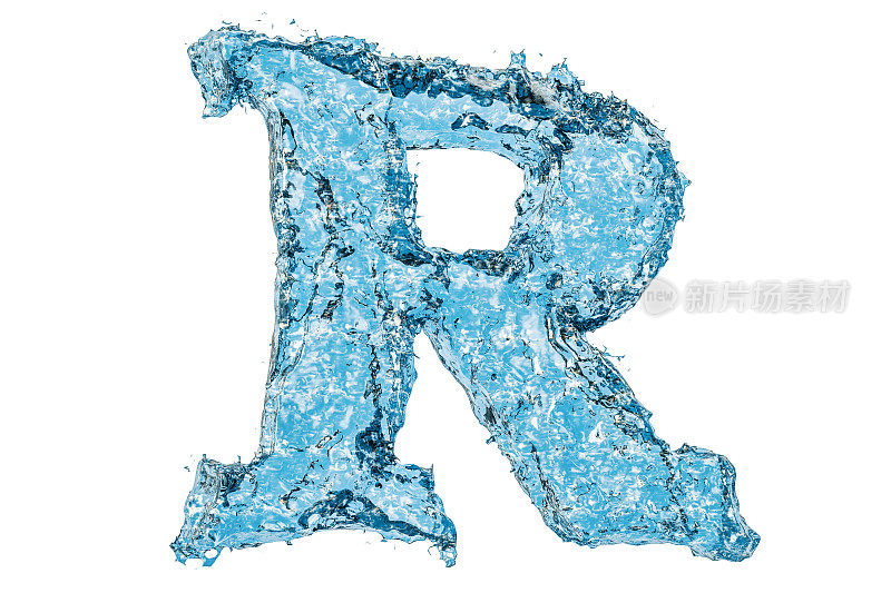水字母R, 3D渲染孤立在白色背景